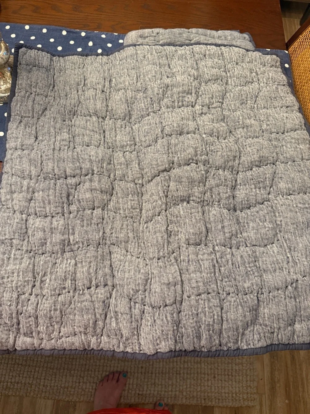 Pottery Barn Quilted Heathered Gray blue Euro  shams